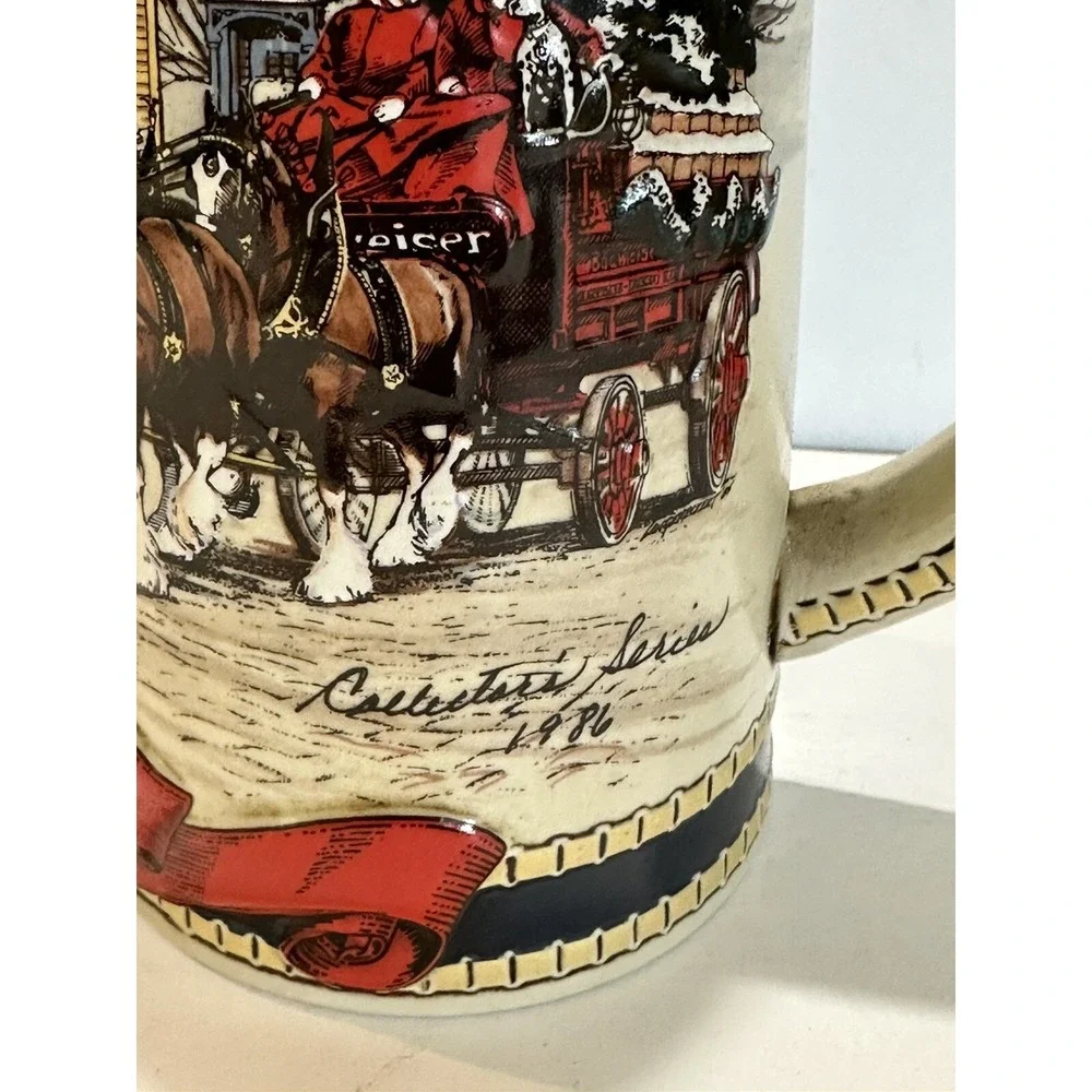 Budweiser B‎ Series Beer Mug Stein 1986 Vintage Collectible Christmas Ceramarte